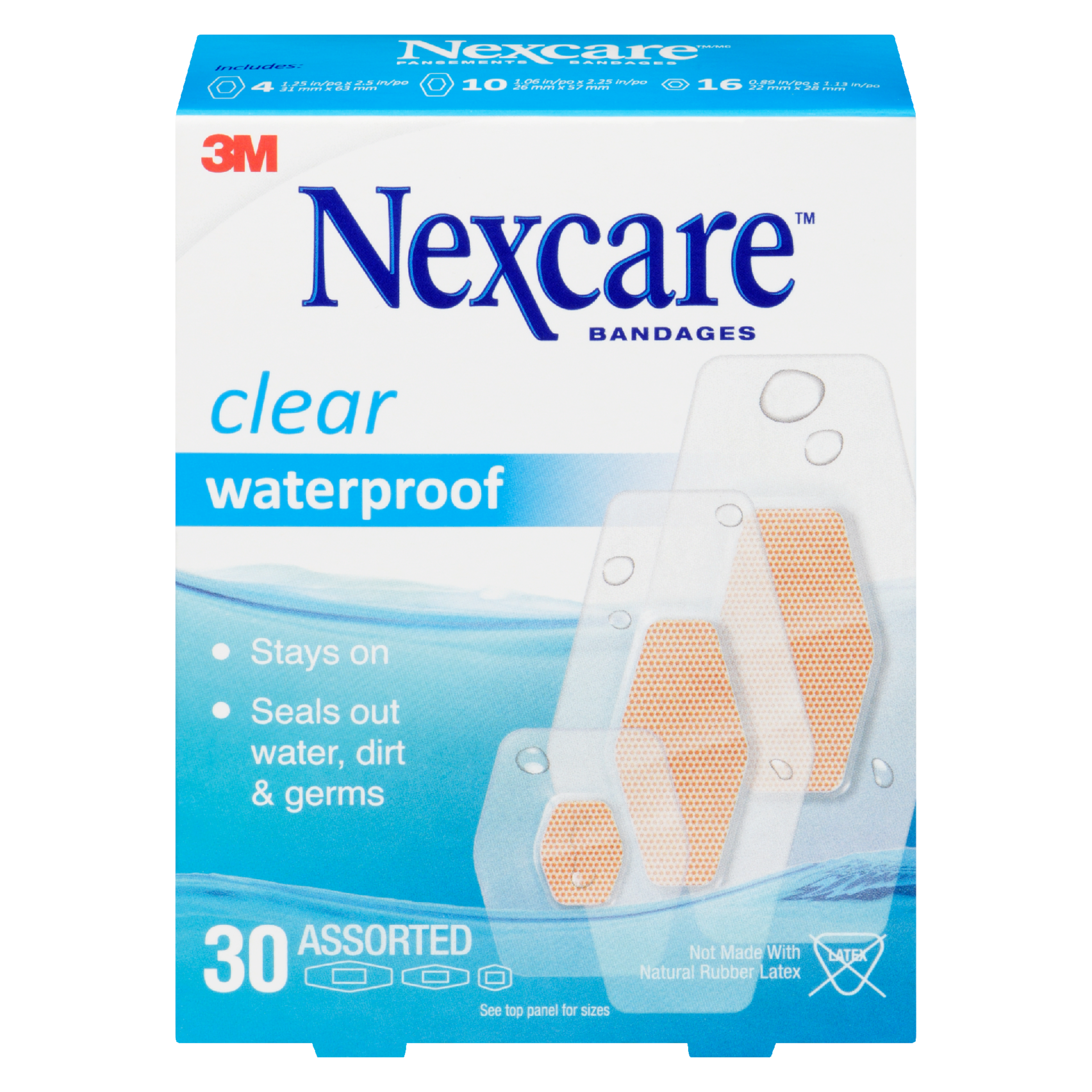 Nexcare Bandages Clear Waterproof 30 Assorted