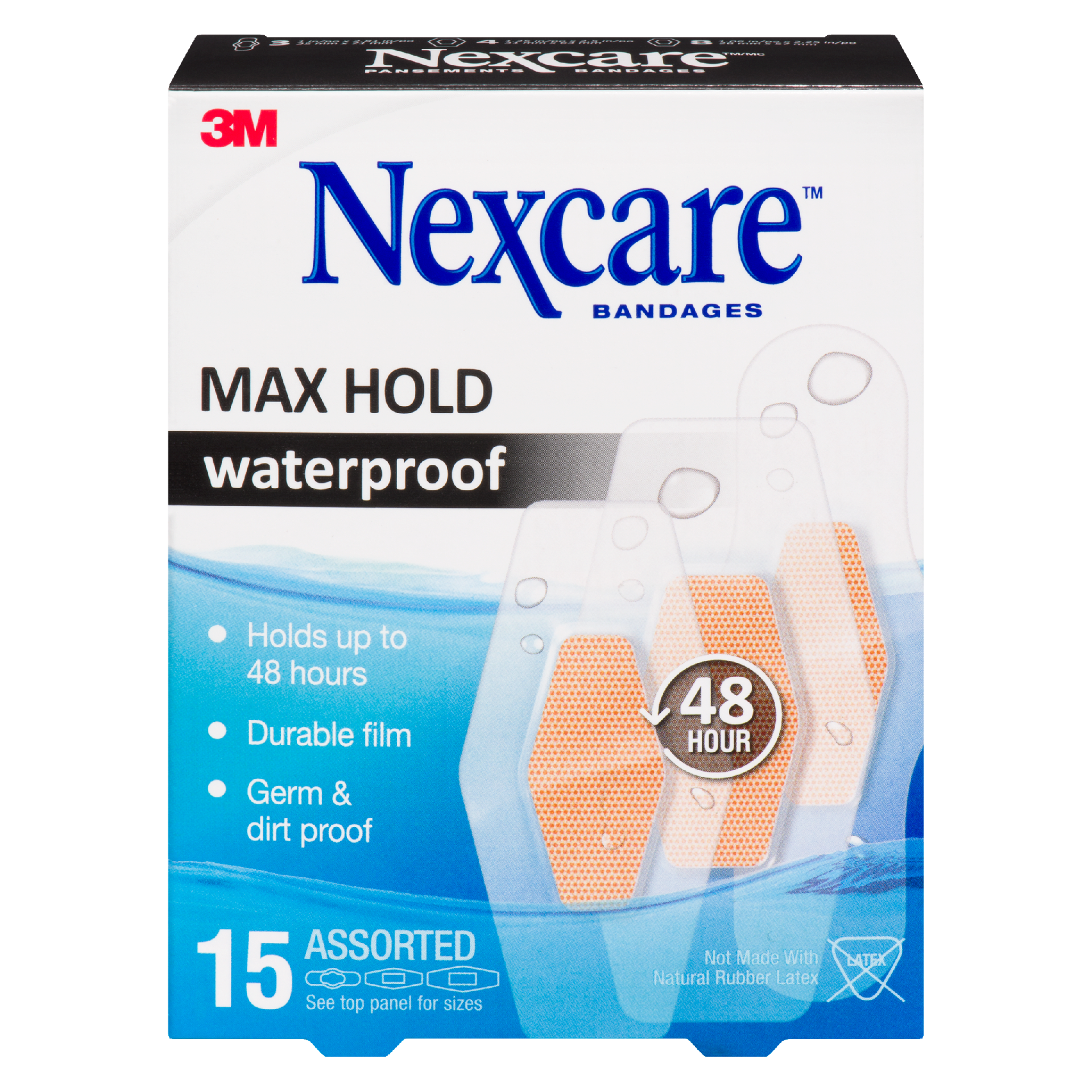 Nexcare Bandages Max Hold Waterproof 15 Assorted