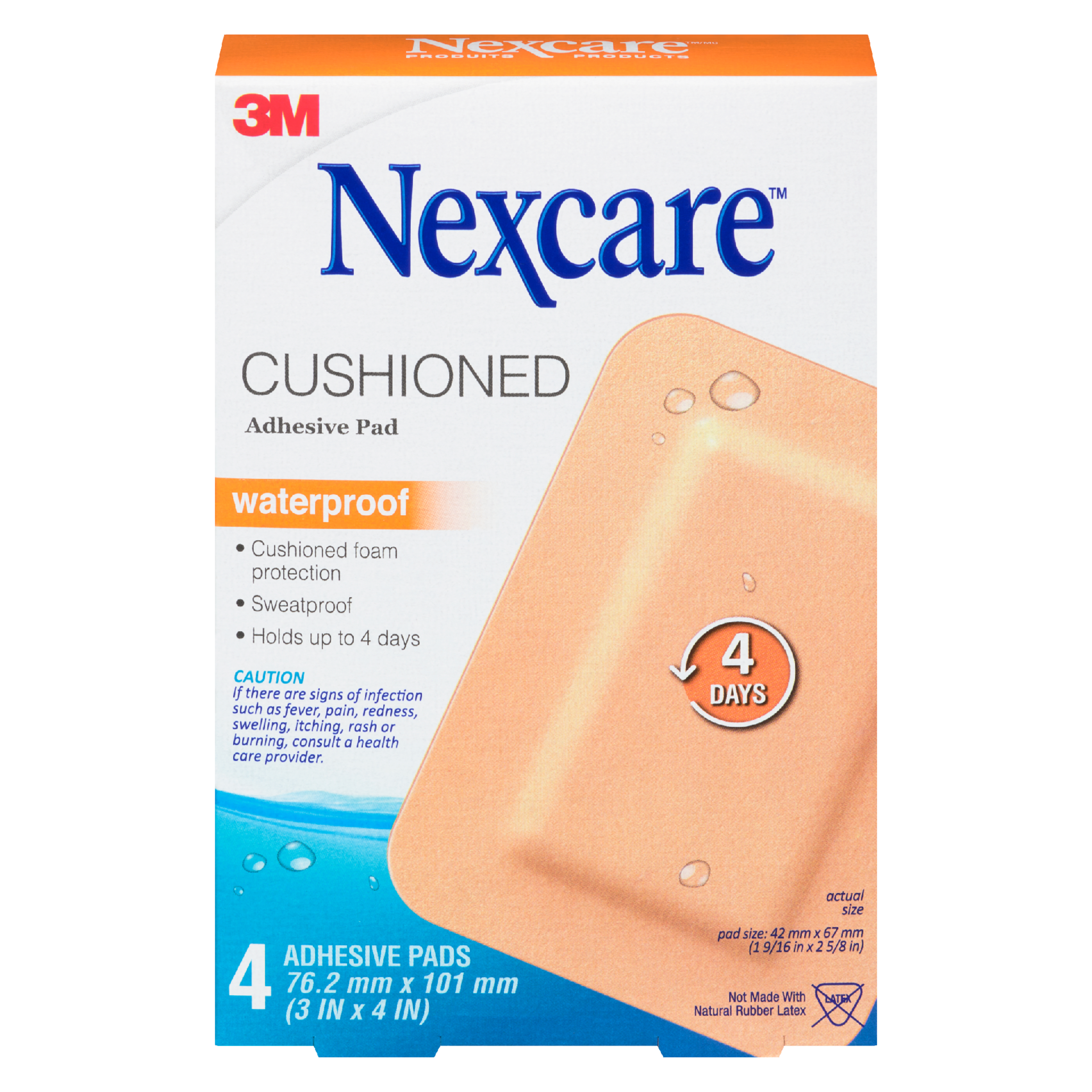 Nexcare Cushioned Adhesive Pad Waterproof 4 Adhesive Pads