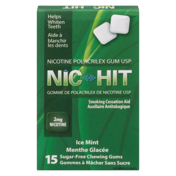Nic-Hit Nicotine Polacrilex Gum USP Ice Mint 2 mg Nicotine 15 Sugar-Free Chewing Gums