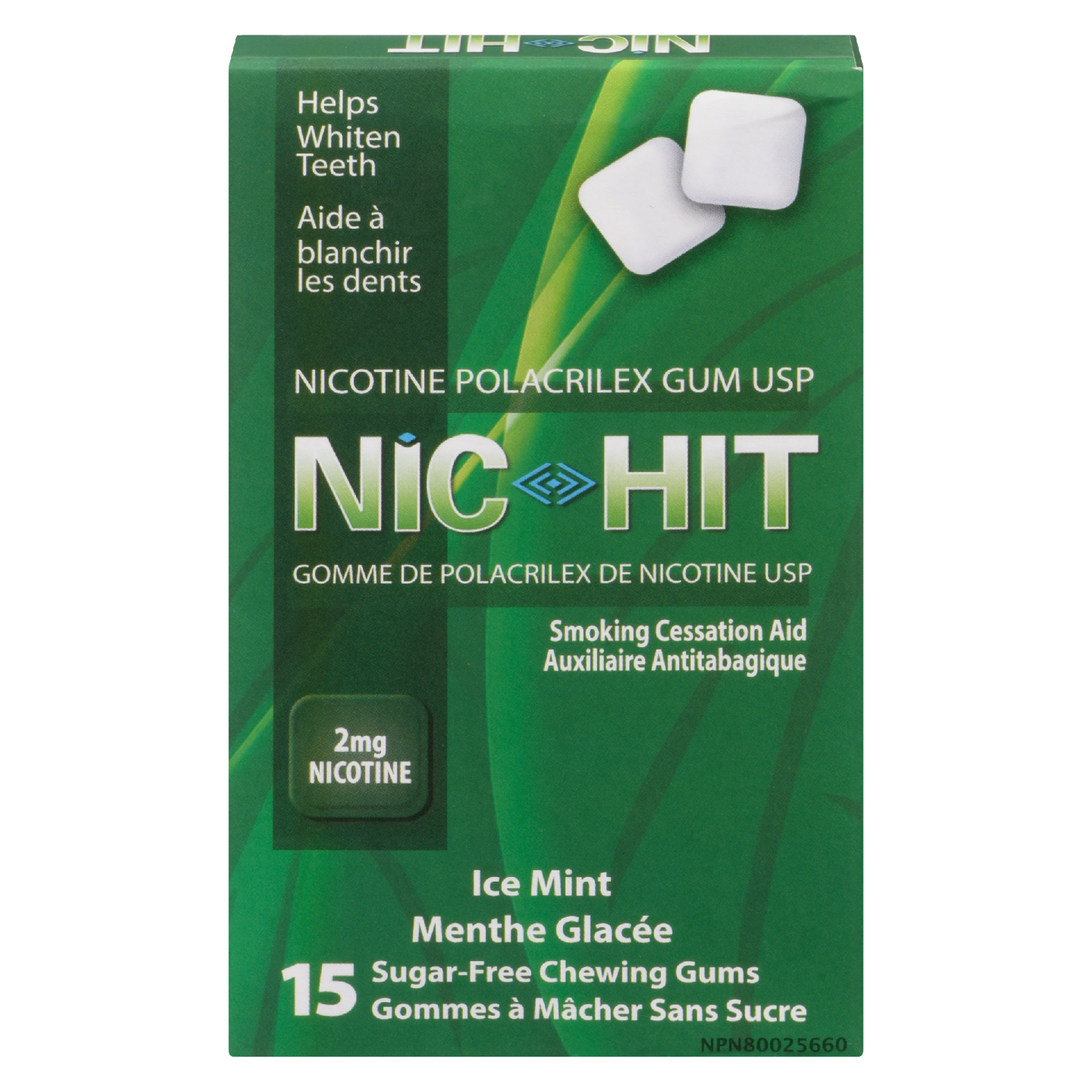 Nic-Hit Nicotine Polacrilex Gum USP Ice Mint 2 mg Nicotine 15 Sugar-Free Chewing Gums