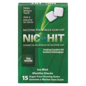 Nic-Hit Nicotine Polacrilex Gum USP Ice Mint 2 mg Nicotine 15 Sugar-Free Chewing Gums