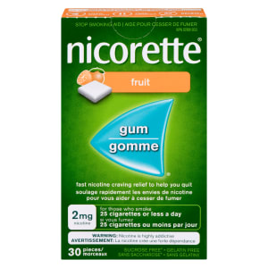 Nicorette Gum Stop Smoking Aid 2 mg Nicotine Fruit 30 Pieces