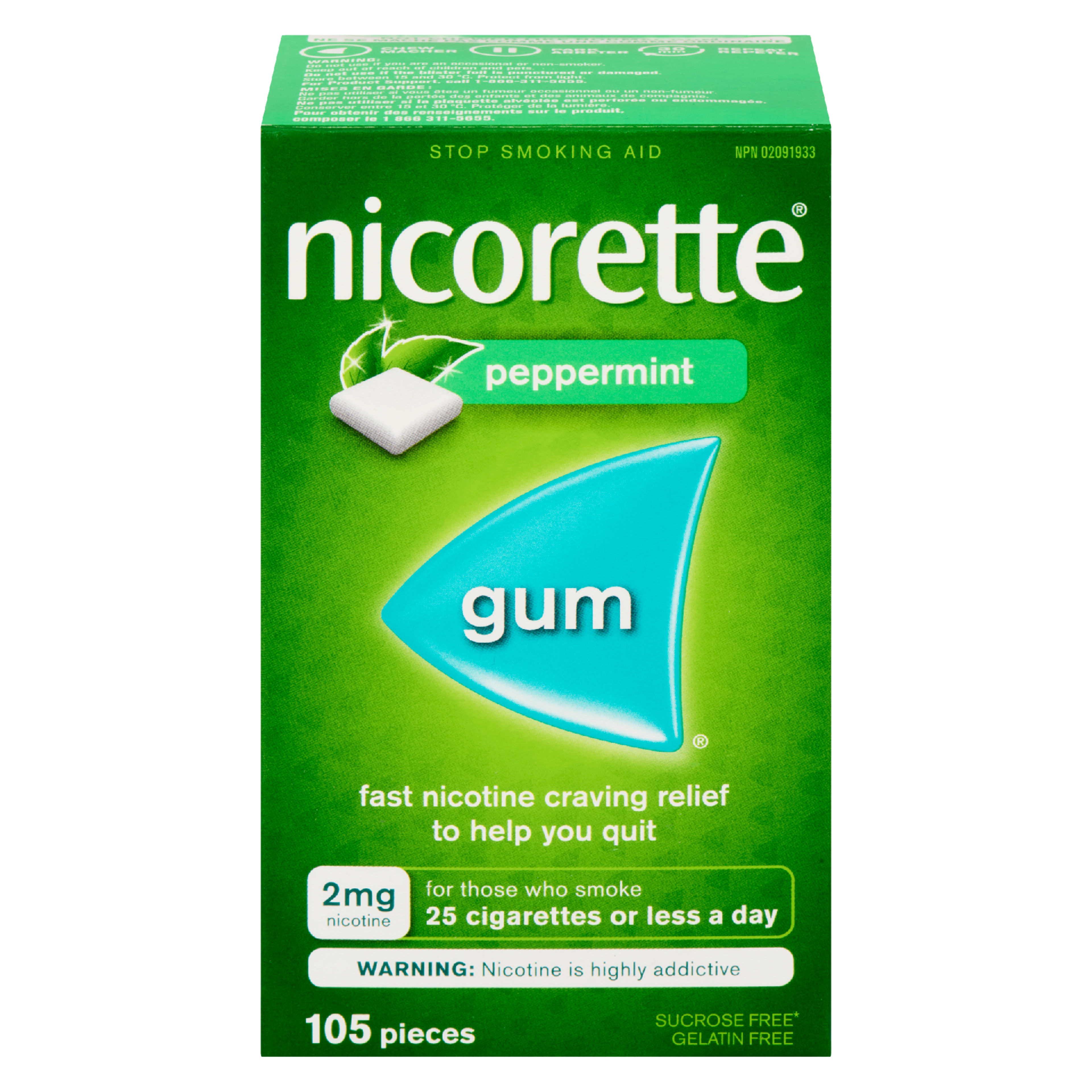 Nicorette Gum Stop Smoking Aid 2 mg Nicotine Peppermint 105 Pieces