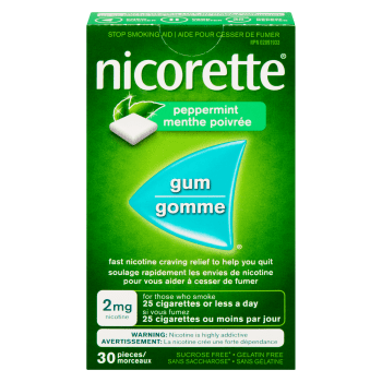 Nicorette Gum Stop Smoking Aid 2 mg Nicotine Peppermint 30 Pieces