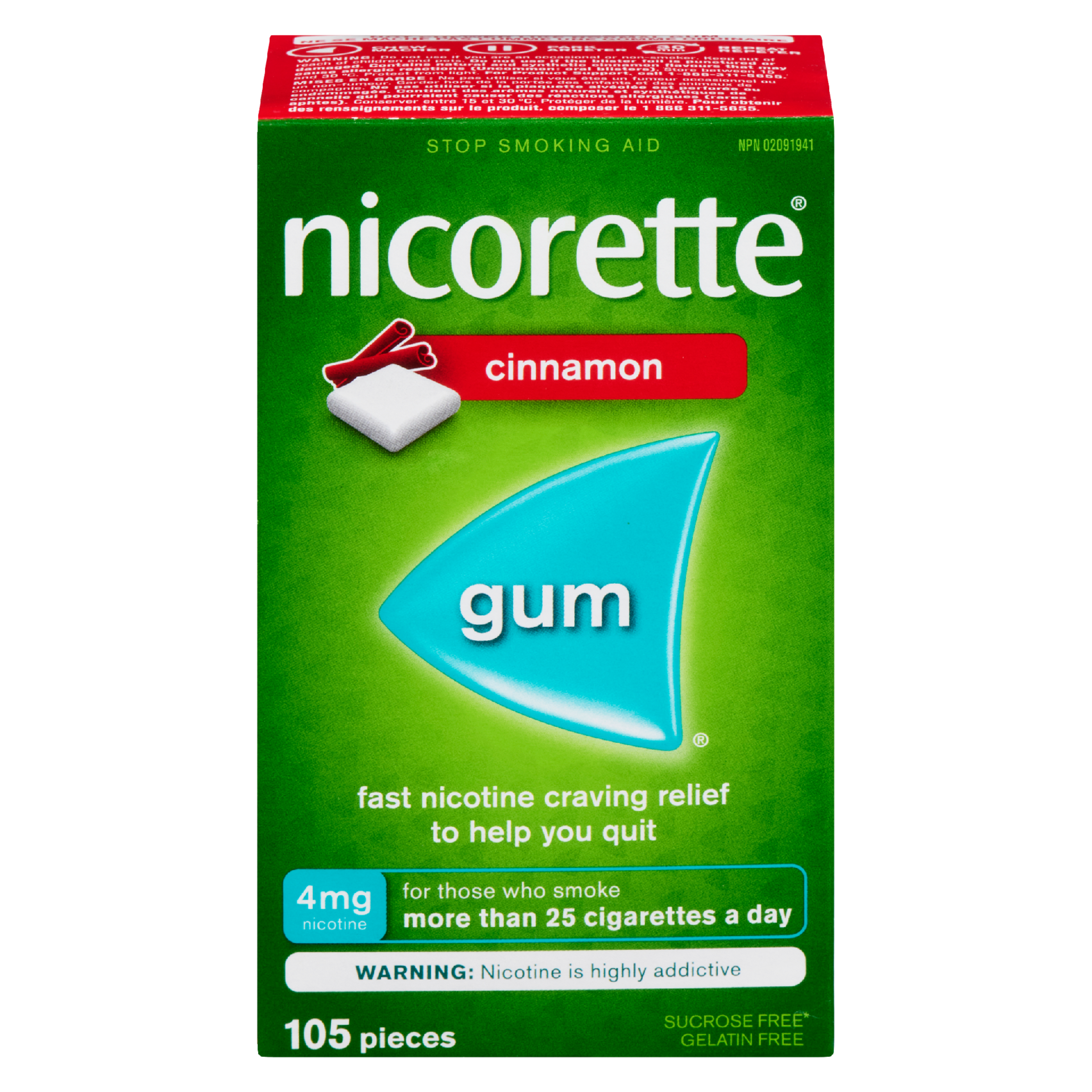 Nicorette Gum Stop Smoking Aid 4 mg Nicotine Cinnamon 105 Pieces