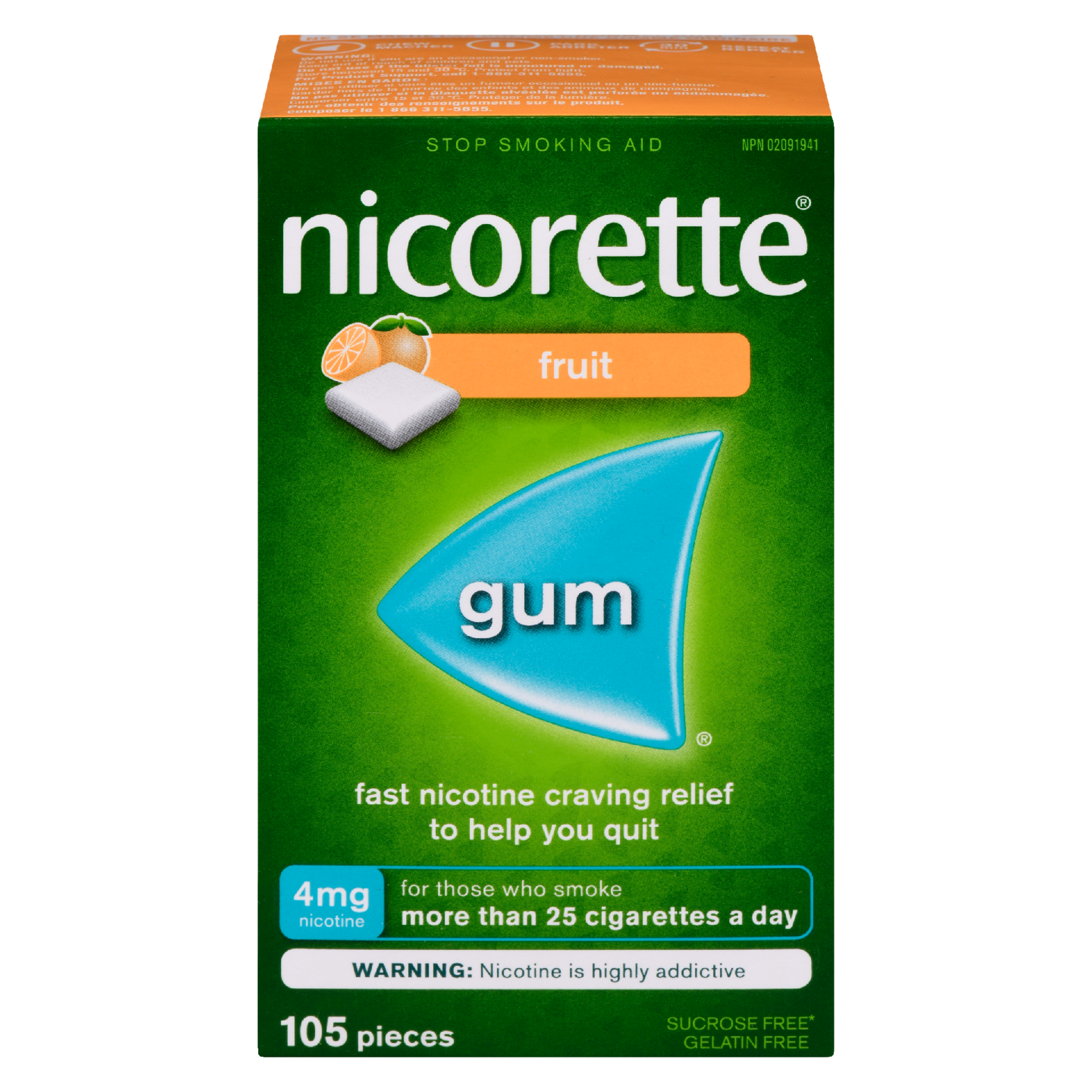 Nicorette Gum Stop Smoking Aid 4 mg Nicotine Fruit 105 Pieces