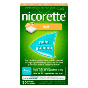 Nicorette Gum Stop Smoking Aid 4 mg Nicotine Fruit 30 Pieces