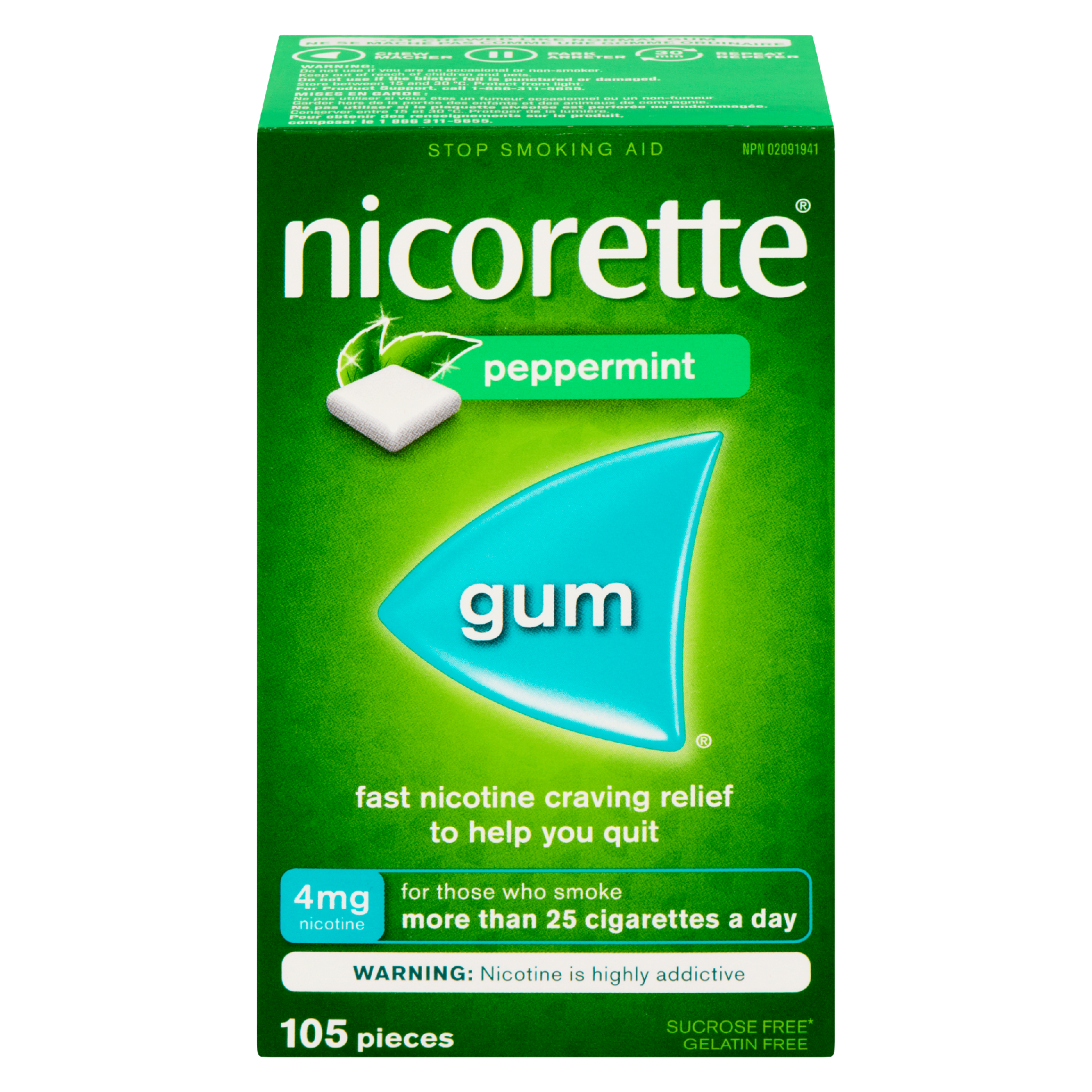 Nicorette Gum Stop Smoking Aid 4 mg Nicotine Peppermint 105 Pieces
