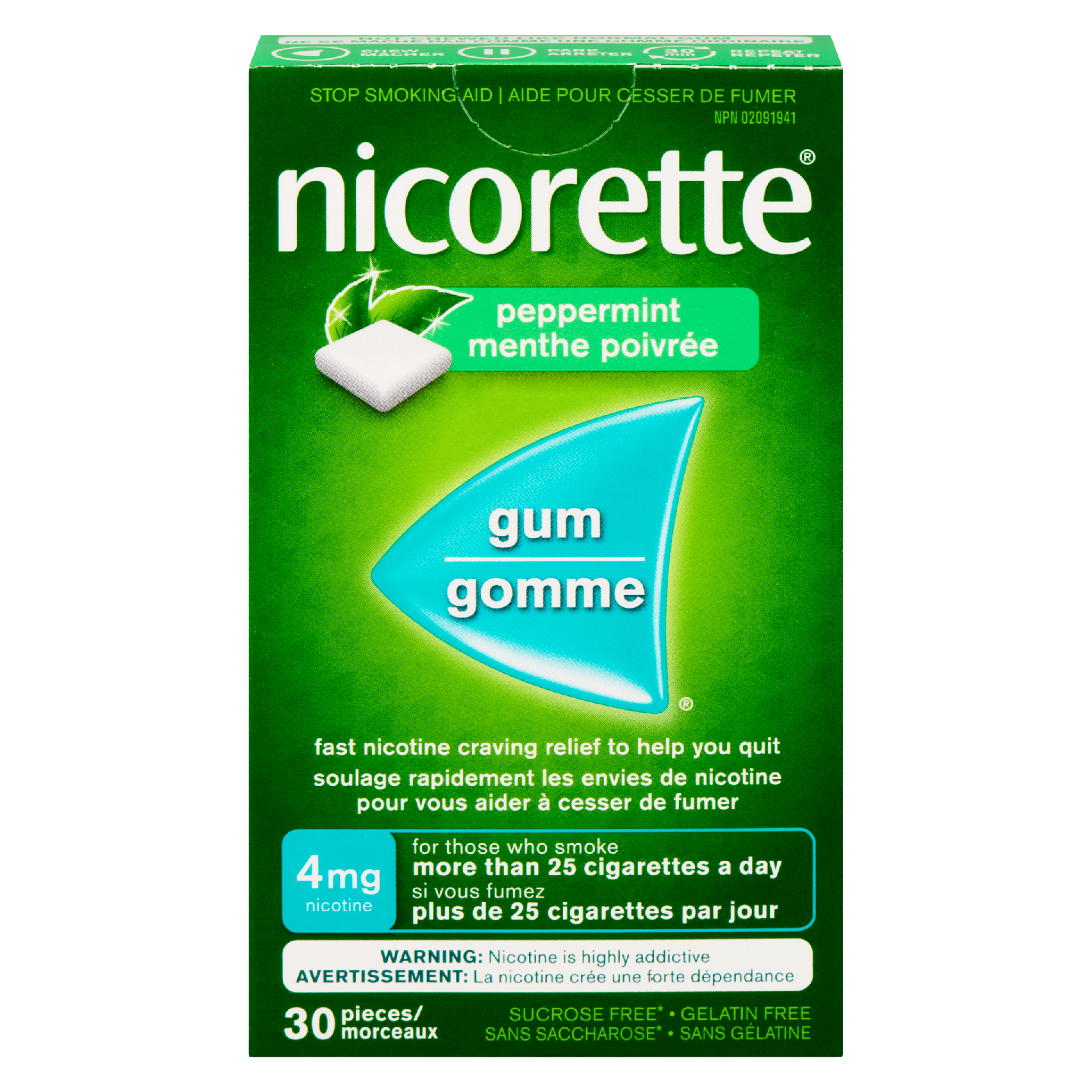 Nicorette Gum Stop Smoking Aid 4 mg Nicotine Peppermint 30 Pieces