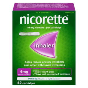 Nicorette Inhaler Stop Smoking Aid 4mg Nicotine Delivered 42 Cartridges