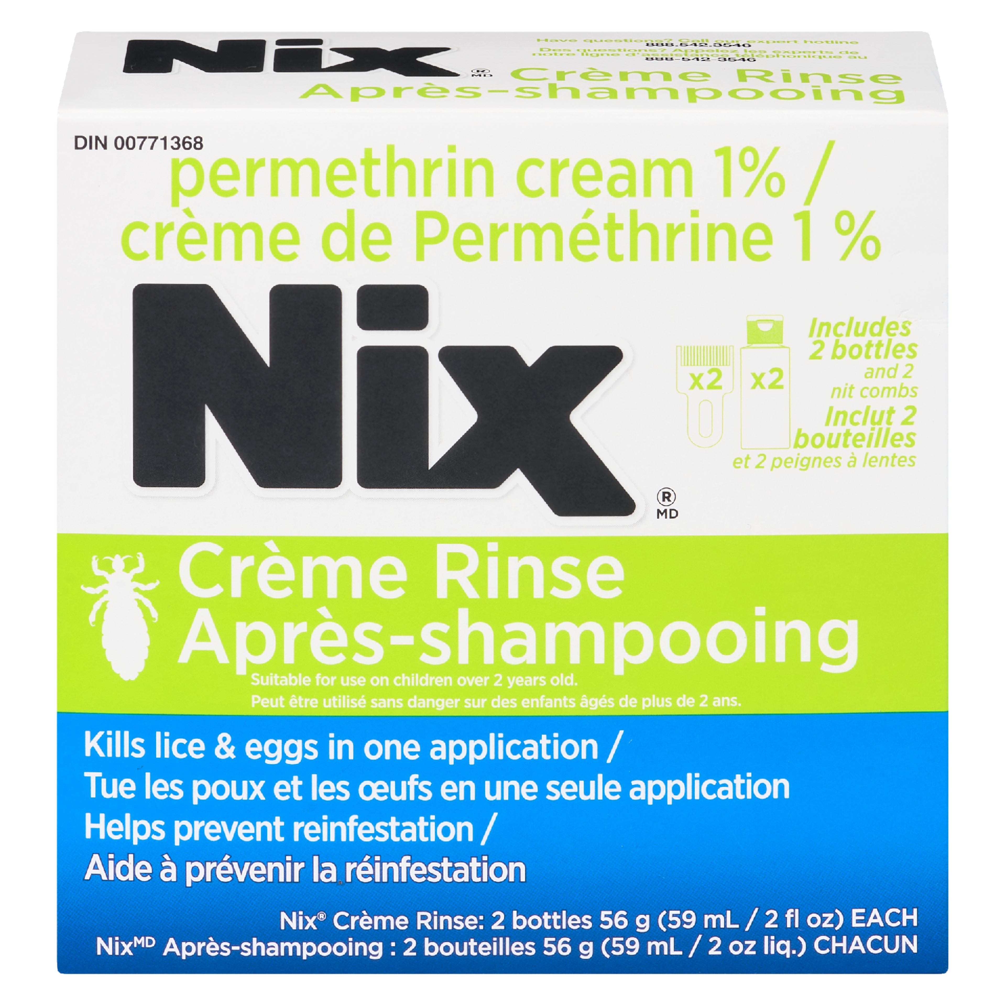 Nix Crème Rinse Permethrin Cream 1% 2 Bottles x 59 ml