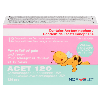 Norwell Acetaminophen Suppositories USP ACET 120 Children 1 to 2 Years 120 mg 12 Suppositories