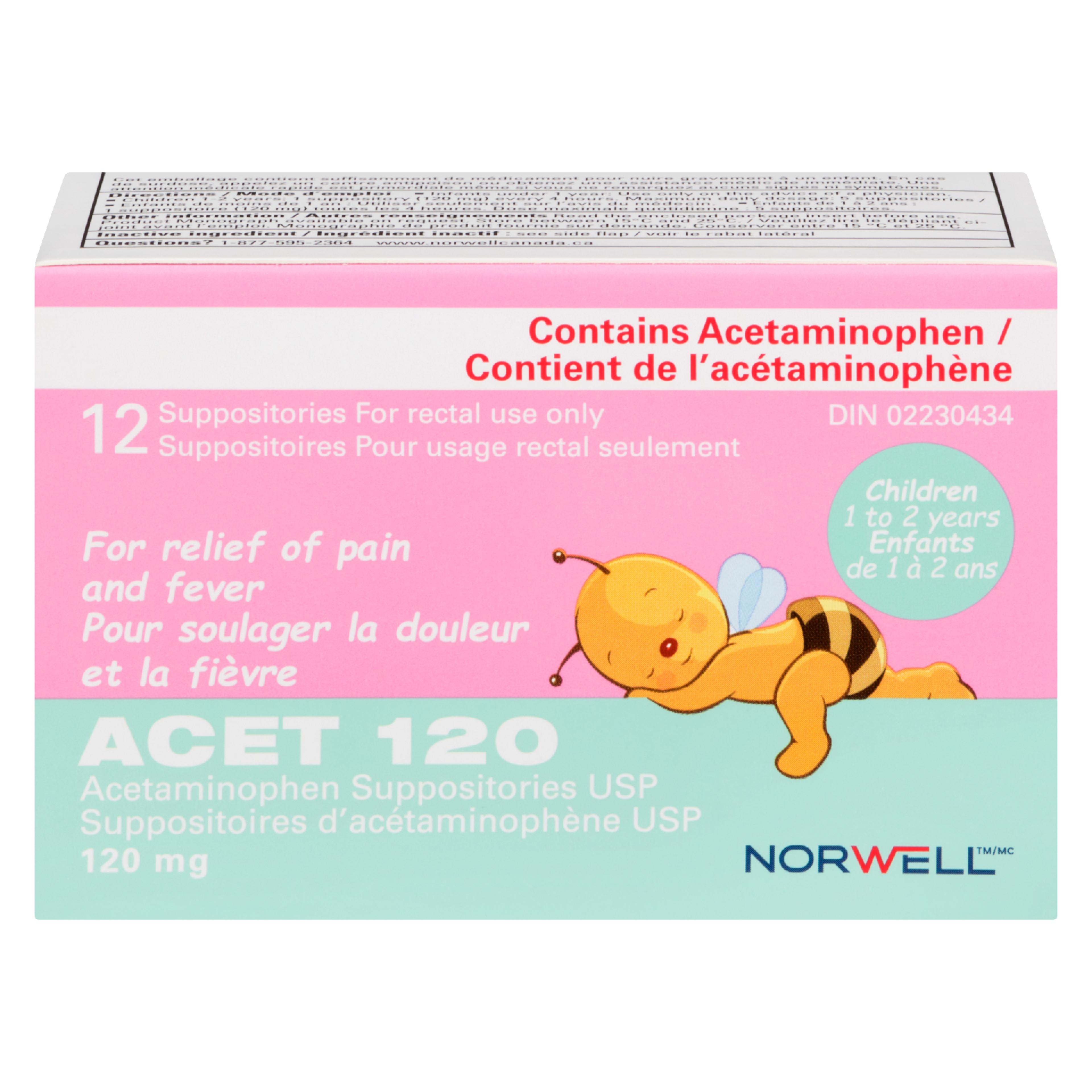 Norwell Acetaminophen Suppositories USP ACET 120 Children 1 to 2 Years 120 mg 12 Suppositories