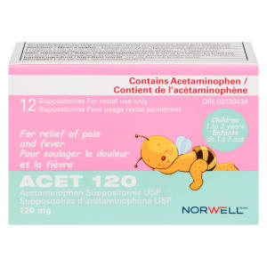 Norwell Acetaminophen Suppositories USP ACET 120 Children 1 to 2 Years 120 mg 12 Suppositories