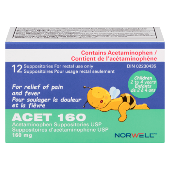 Norwell Acetaminophen Suppositories USP ACET 160 Children 2 to 4 Years 160 mg 12 Suppositories