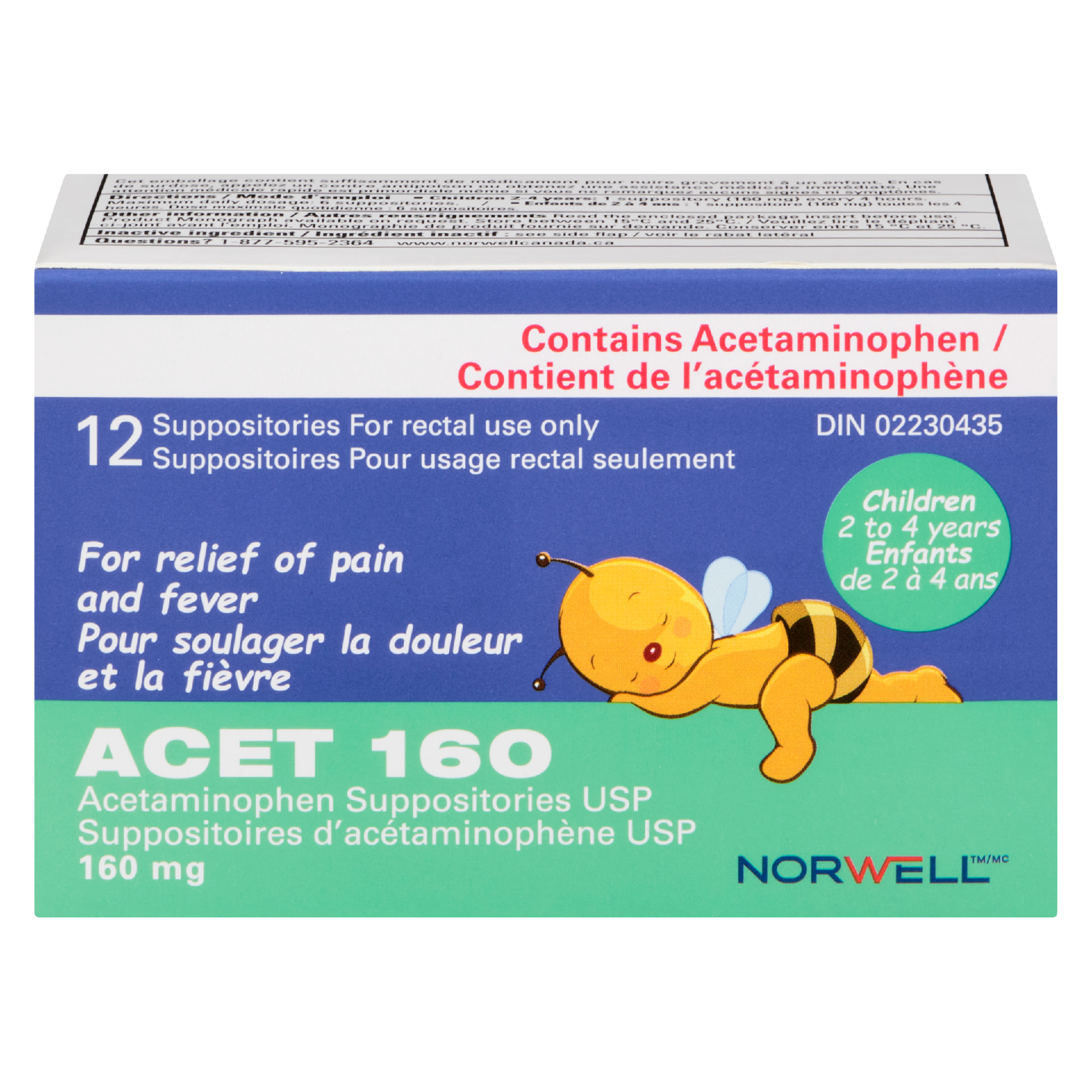 Norwell Acetaminophen Suppositories USP ACET 160 Children 2 to 4 Years 160 mg 12 Suppositories