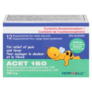 Norwell Acetaminophen Suppositories USP ACET 160 Children 2 to 4 Years 160 mg 12 Suppositories