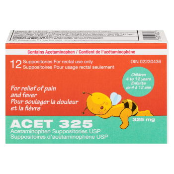 Acet Acetaminophen Suppositories USP Children 4 to 12 Years 325 mg 12 Suppositories