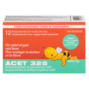 Acet Acetaminophen Suppositories USP Children 4 to 12 Years 325 mg 12 Suppositories