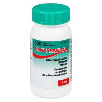 Novo-Pheniram Chlorpheniramine Maleate Tablets 4 mg 100 Tablets