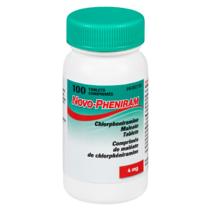 Novo-Pheniram Chlorpheniramine Maleate Tablets 4 mg 100 Tablets