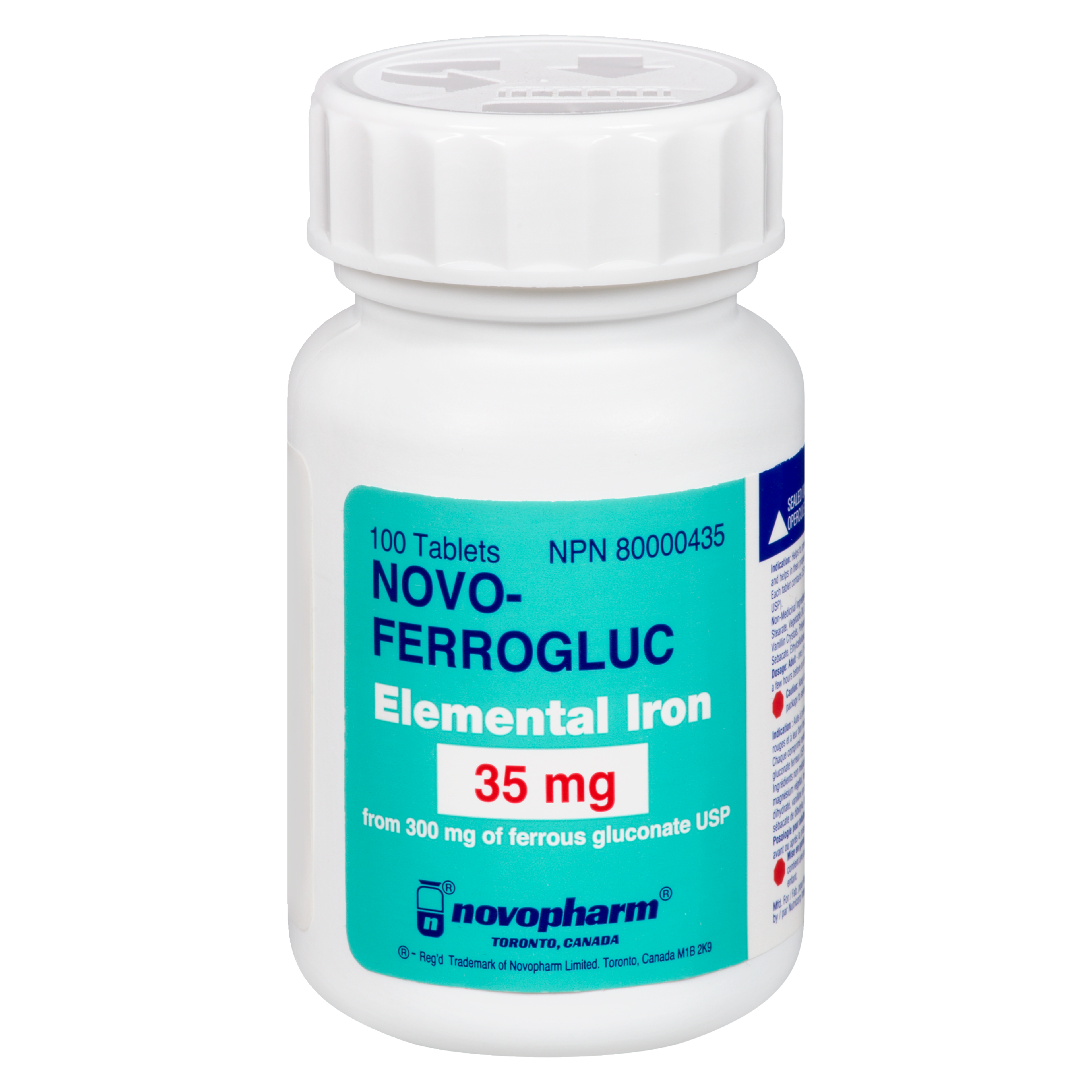 Novopharm Novo-Ferrogluc Elemental Iron 35 mg 100 Tablets