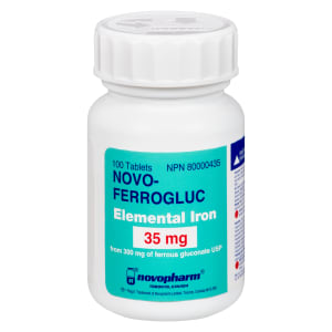 Novopharm Novo-Ferrogluc Elemental Iron 35 mg 100 Tablets