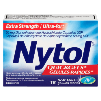Nytol Quickgels 50 mg Diphenhydramine Hydrochloride Capsules USP Extra Strength 16 Soft Gels