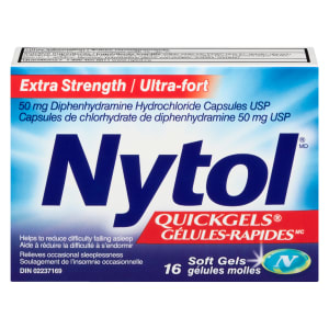 Nytol Quickgels 50 mg Diphenhydramine Hydrochloride Capsules USP Extra Strength 16 Soft Gels