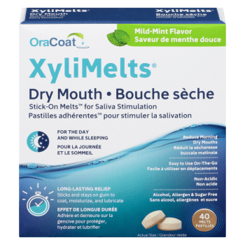 OraCoat Xylimelts Stick-On Melts for Saliva Stimulation Dry Mouth Mild-Mint Flavor 40 Melts