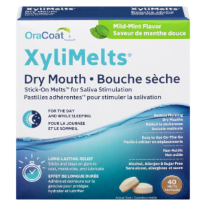OraCoat Xylimelts Stick-On Melts for Saliva Stimulation Dry Mouth Mild-Mint Flavor 40 Melts
