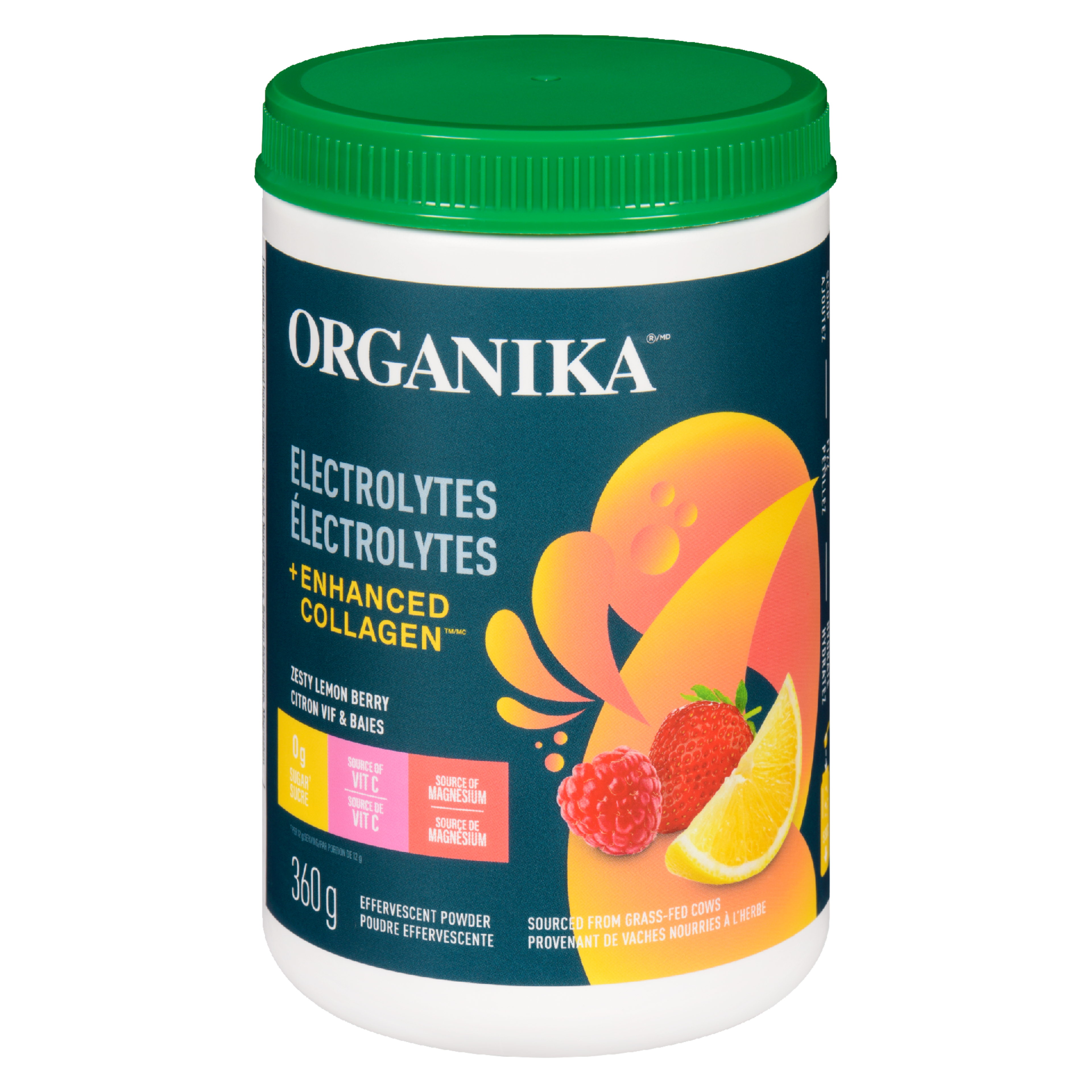Organika Effervescent Powder Zesty Lemon Berry 360 g