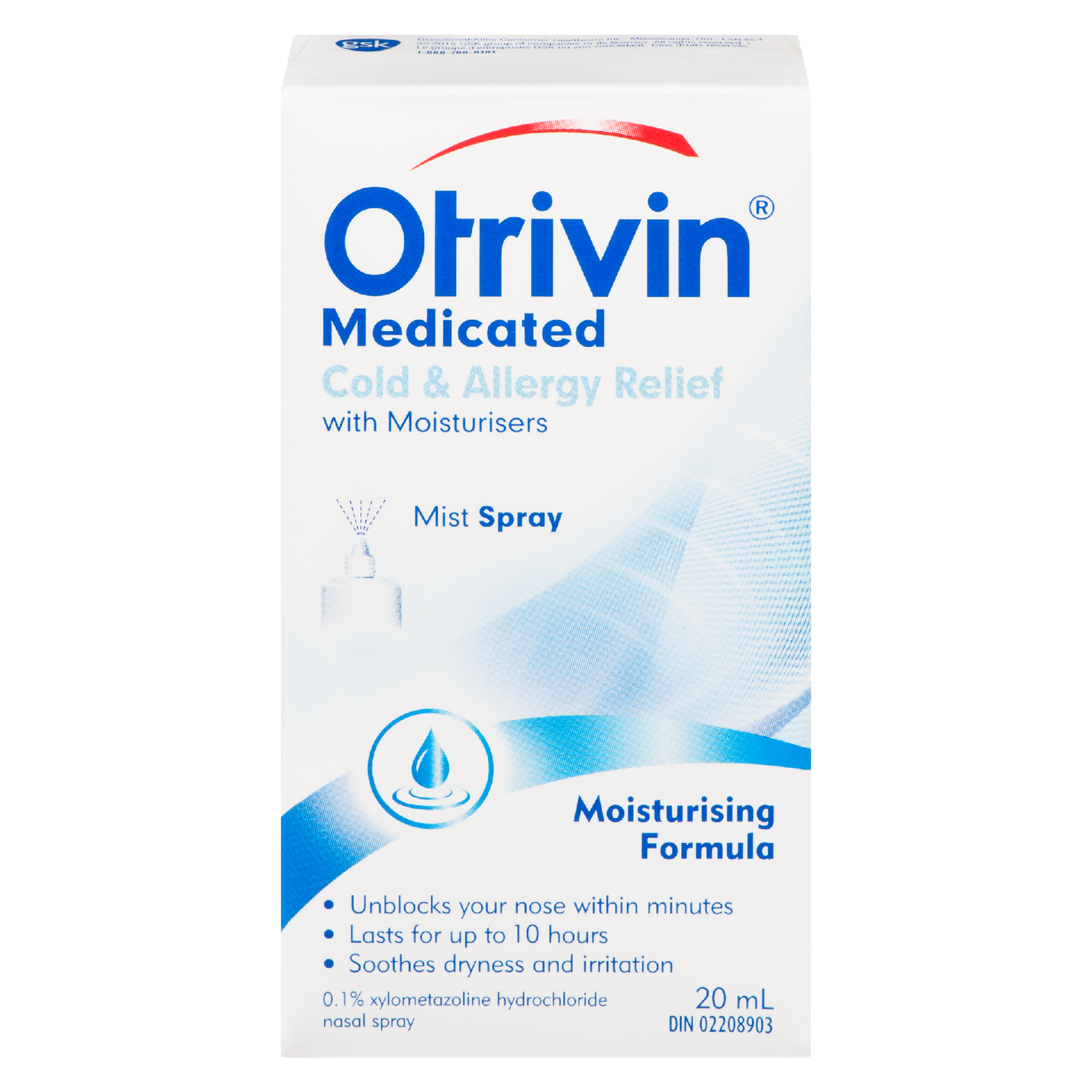 Otrivin Medicated Cold & Allergy Relief Mist Spray Moisturising Formula 20 ml