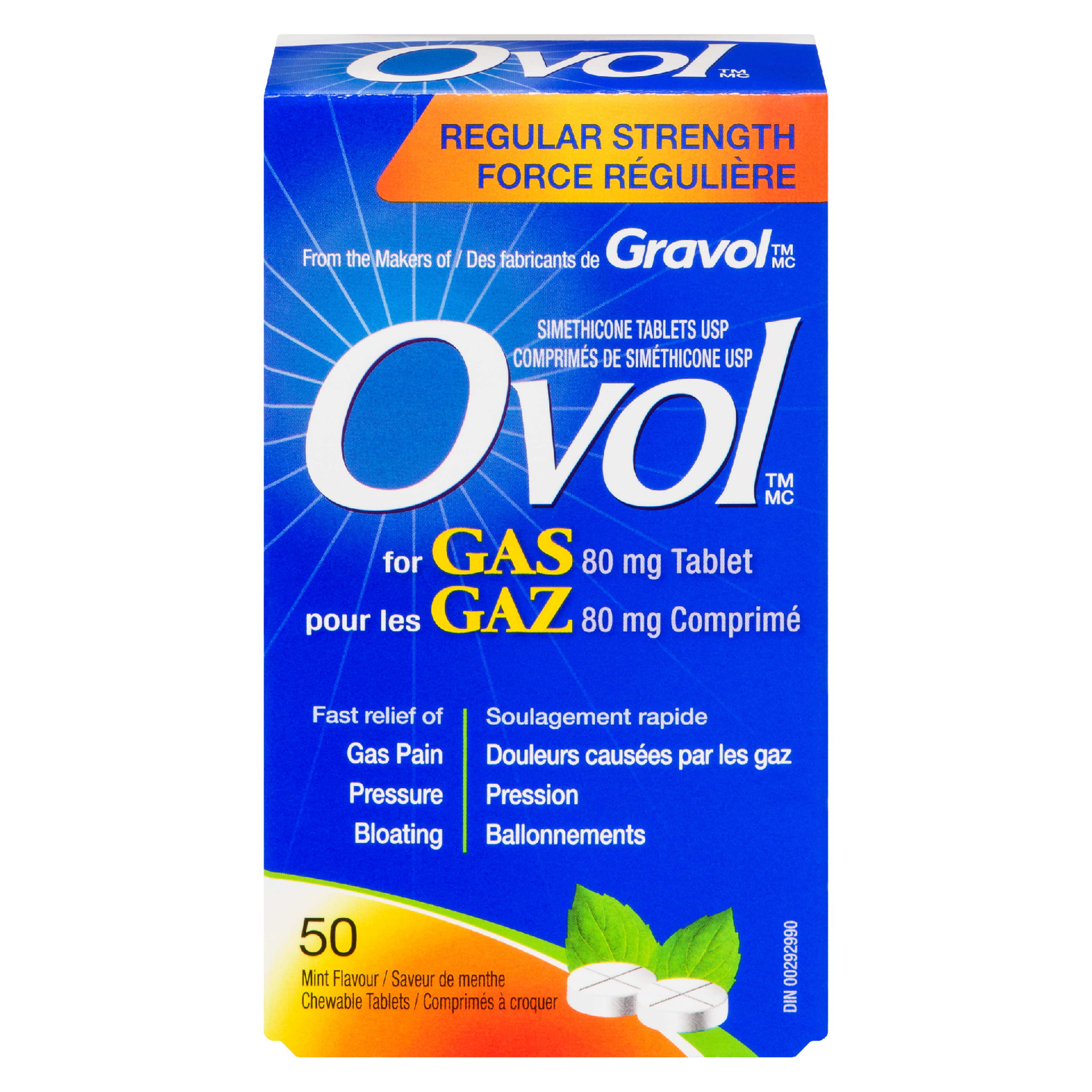 Ovol Simethicone Tablets USP for Gas 80 mg Tablet Mint Flavour Regular Strength 50 Chewable Tablets