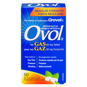 Ovol Simethicone Tablets USP for Gas 80 mg Tablet Mint Flavour Regular Strength 50 Chewable Tablets