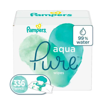 Pampers Aqua Pure Baby Wipes, Unscented (6 Flip-Top Packs, 336 Total Wipes)
