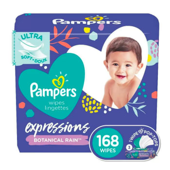 Pampers Expressions Botanical Rain Baby Wipes (3 Flip-Top Packs, 168 Total Wipes)
