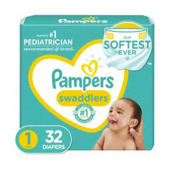 Pampers Swaddlers Newborn Diapers Soft and Absorbent (Size 1, 32 Count)