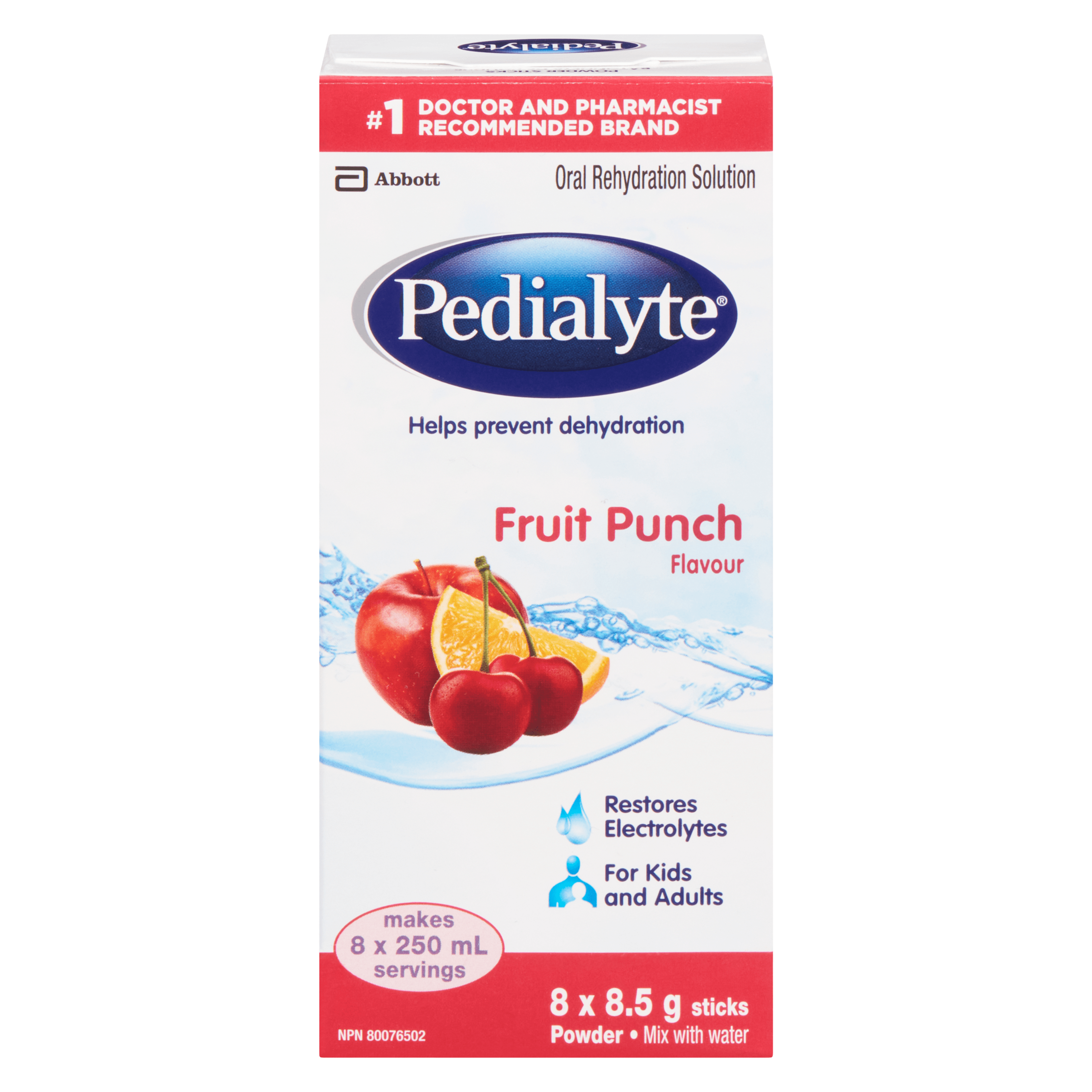 Pedialyte Oral Rehydration Solution Powder Fruit Punch Flavour 8 Sticks x 8.5 g