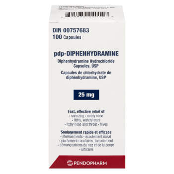 Pendopharm Diphenhydramine Hydrochloride Capsules, USP 25 mg 100 Capsules