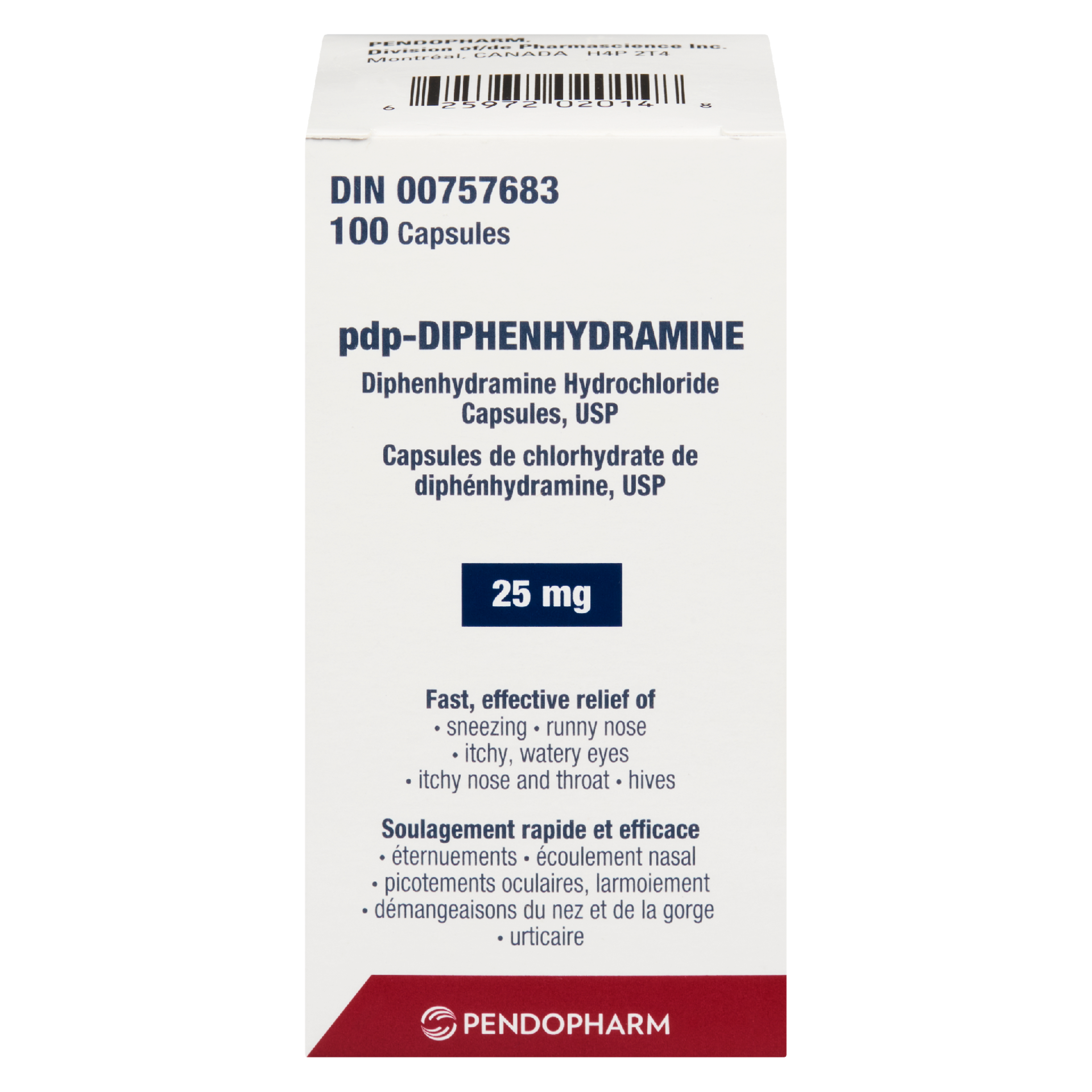 Pendopharm Diphenhydramine Hydrochloride Capsules, USP 25 mg 100 Capsules