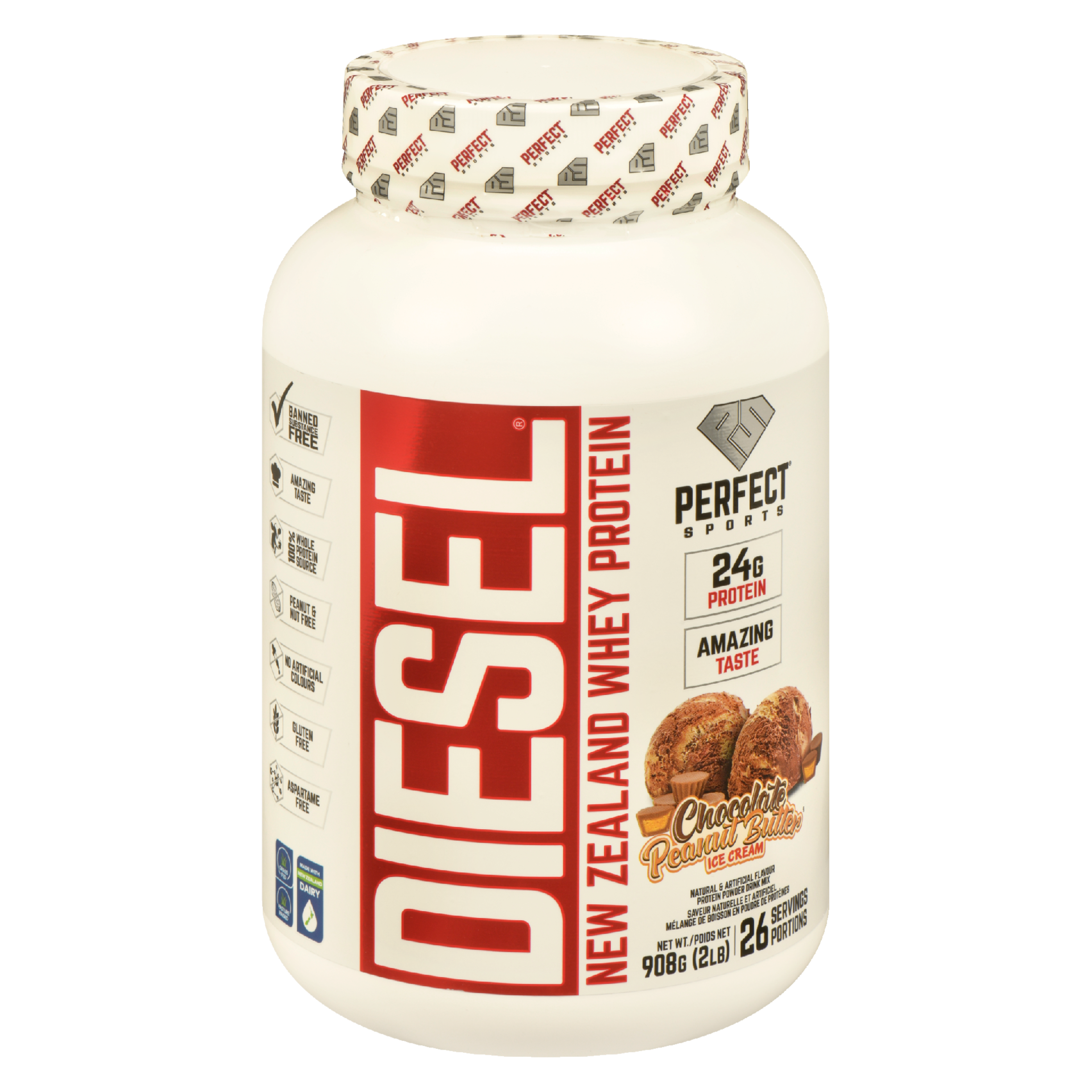 PERFECT Sports DIESEL Protein Powder Drink Mix Chocolate Peanut Butter Ice Cream 908 g