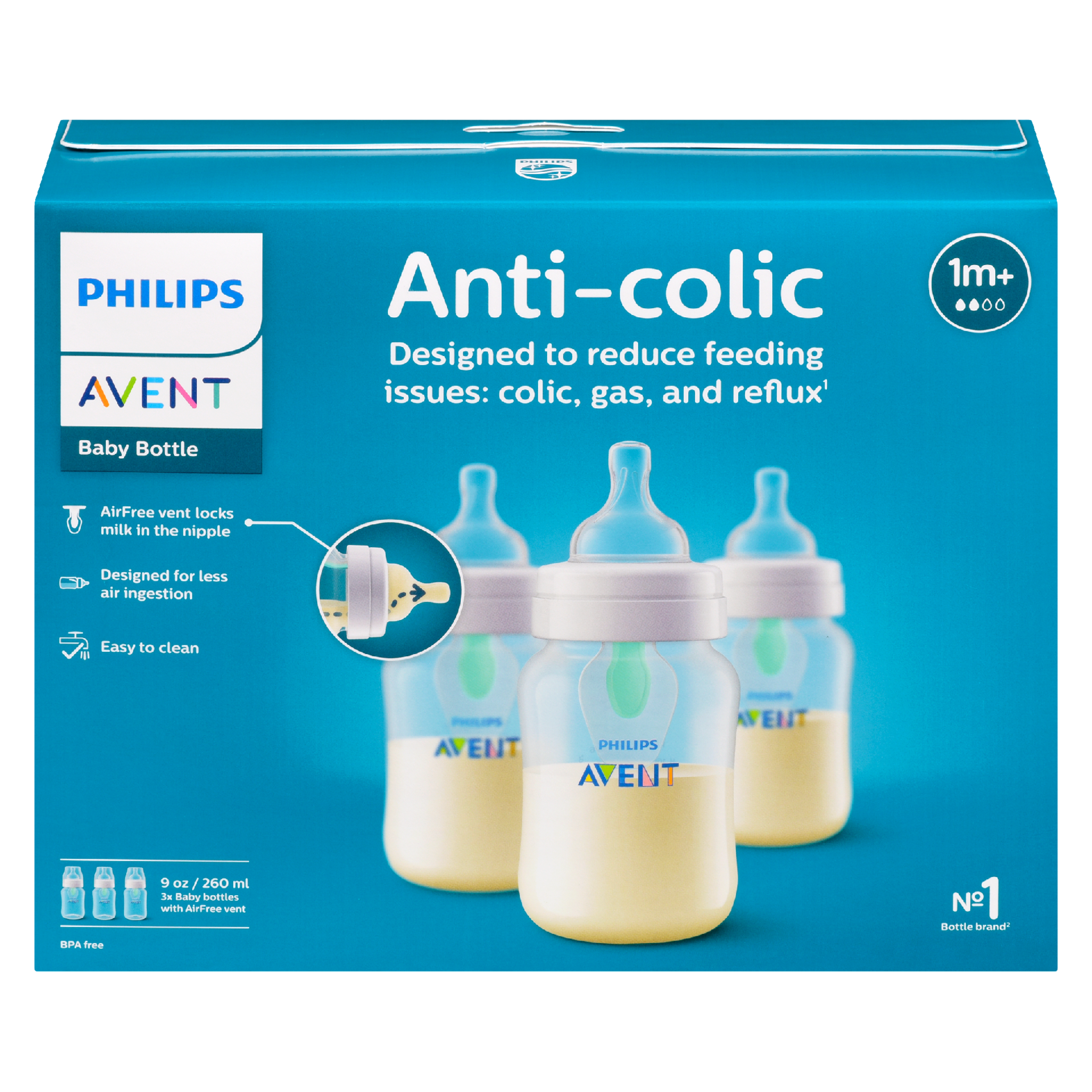 Philips Avent Baby Bottle Anti-Colic 260 ml 1m+ 3x Baby Bottles with AirFree Vent