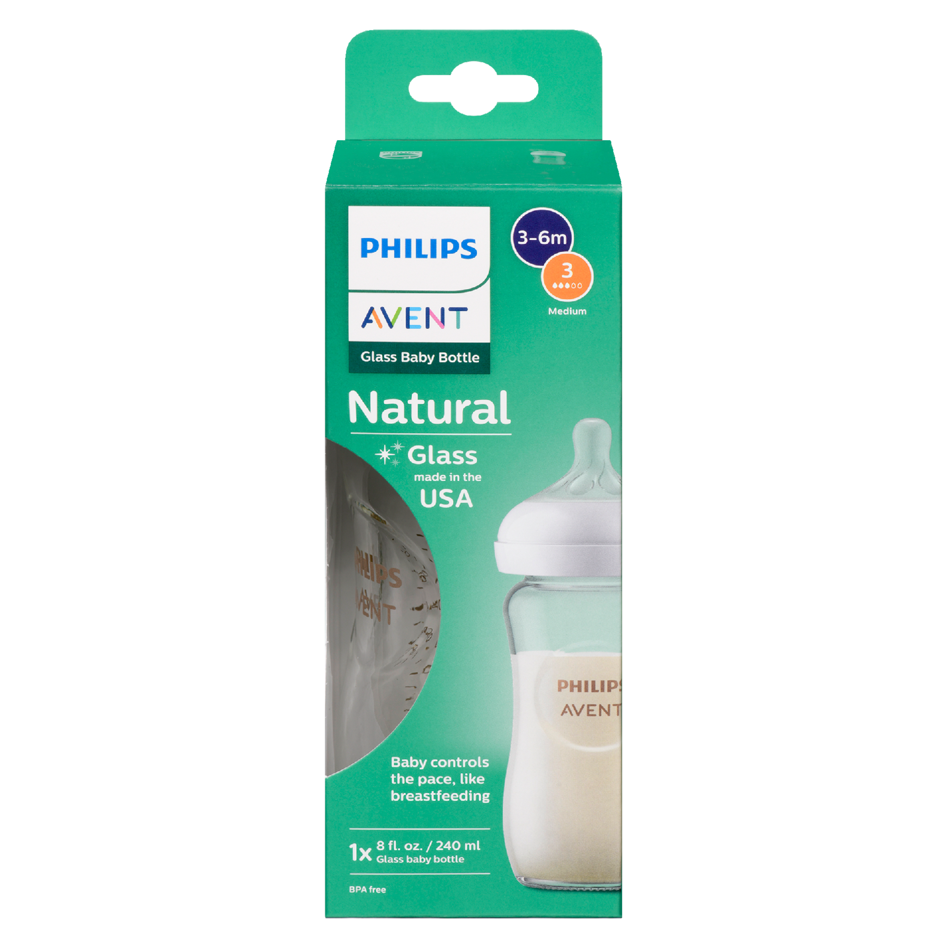 Philips Avent Natural 3-6m 3 Medium 240 ml 1x Glass Baby Bottle