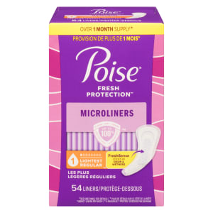 Poise Fresh Protection Microliners Lightest Regular 54 Liners