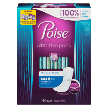 Poise Ultra Thin Pads Regular Length Moderate 60 Pads