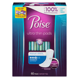Poise Ultra Thin Pads Regular Length Moderate 60 Pads