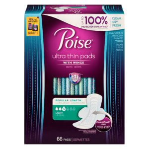 Poise Ultra Thin Pads with Wings Regular Length Light 66 Pads