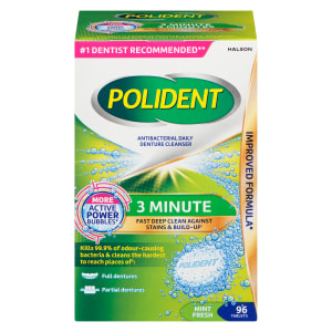 Polident Antibacterial Daily Denture Cleanser 3 Minute Mint Fresh 96 Tablets